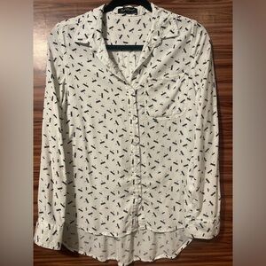 Velvet Heart ladies black & white dragonfly button up, size S